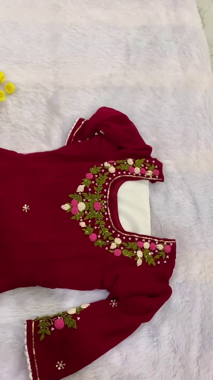 Maroon Floral Embroidered Kurti