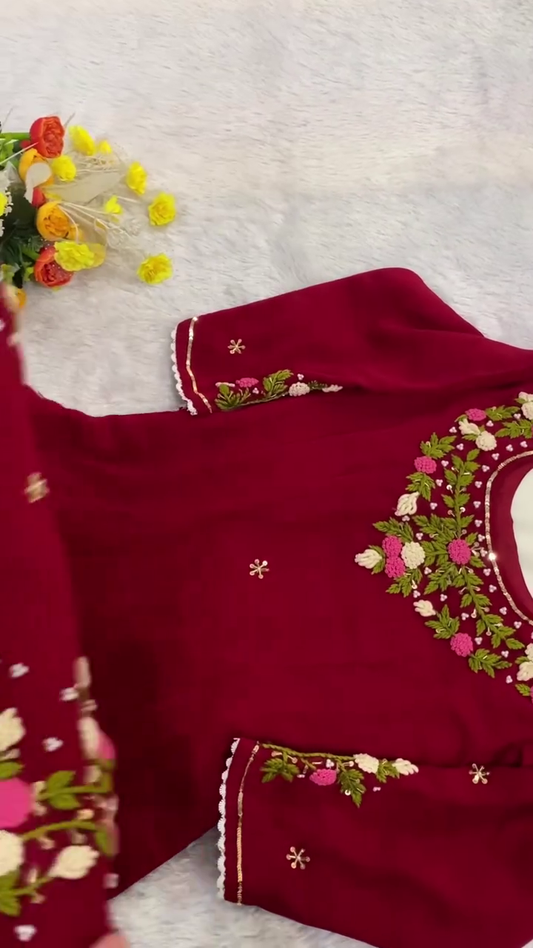 Maroon Floral Embroidered Kurti