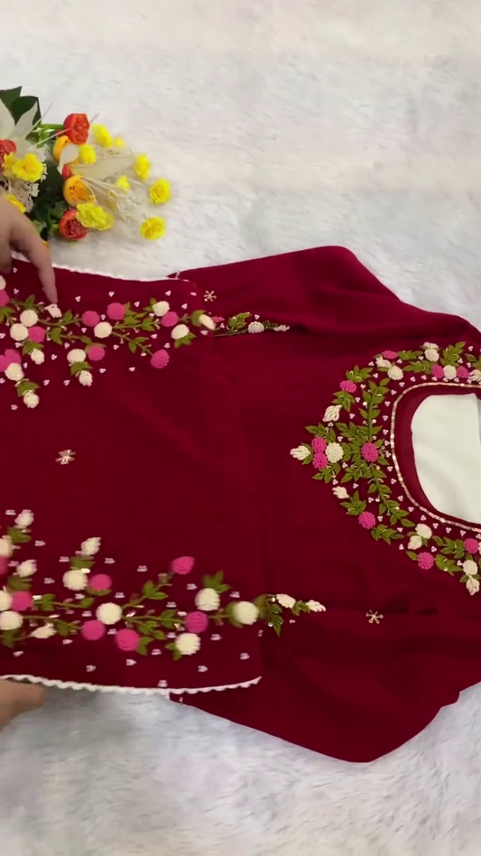 Maroon Floral Embroidered Kurti