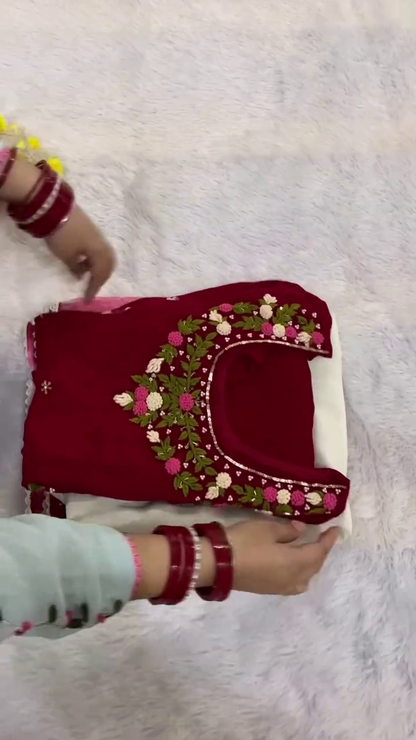 Maroon Floral Embroidered Kurti