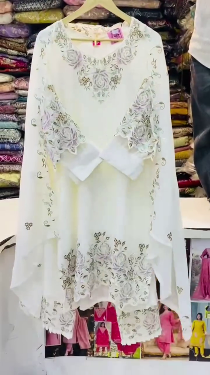 Elegant White Embroidered Kaftan Suit