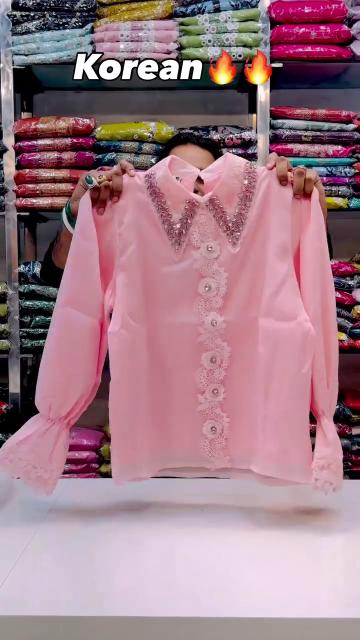 Korean Style Embellished Collar Lace Button Shirt for Women