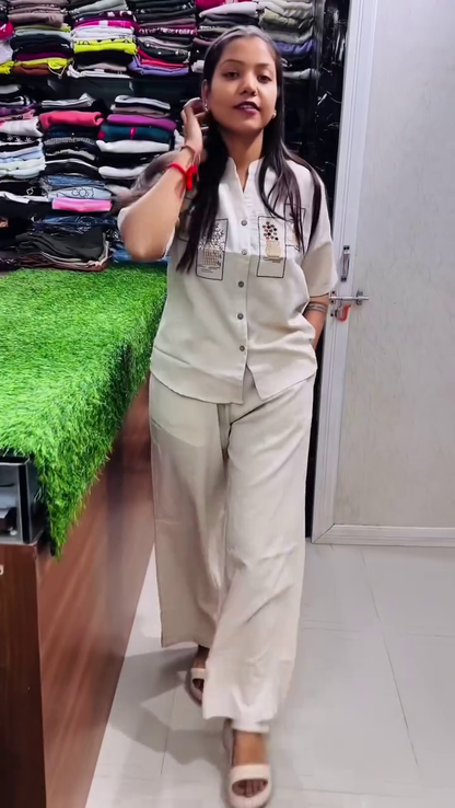 Korean Style Embroidered Co-Ord Set for Women