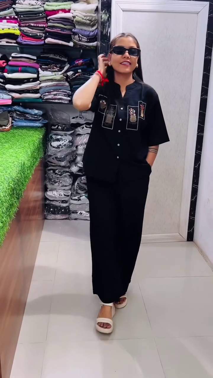 Korean Style Embroidered Co-Ord Set for Women