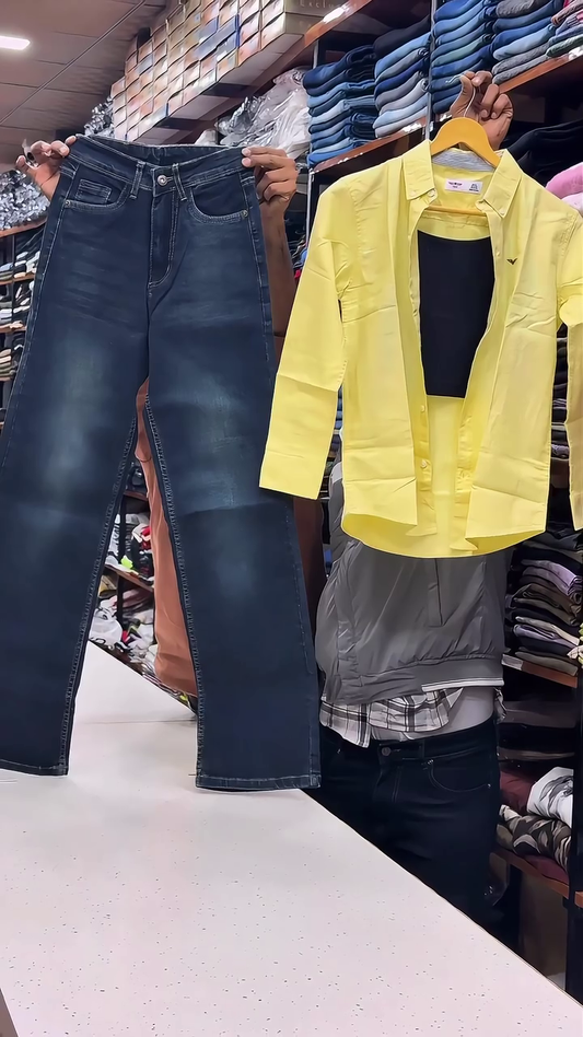 Trendy 3-Piece Shirt, Inner & Wide-Leg Jeans Set for Women