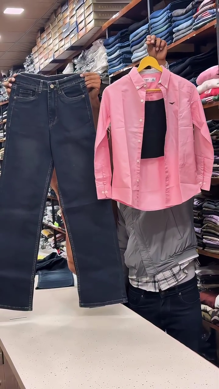 Trendy 3-Piece Shirt, Inner & Wide-Leg Jeans Set for Women