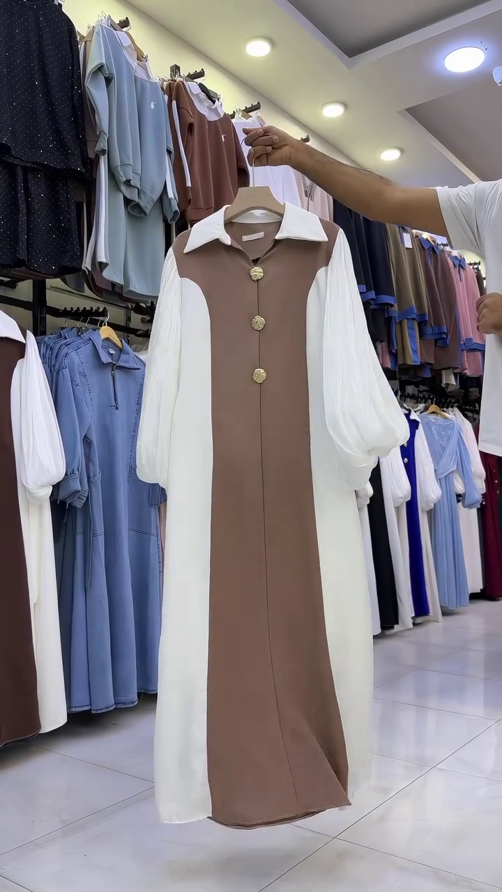 Elegant Contrast Panel Maxi Shirt Dress with Statement Buttons