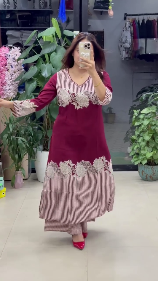 Floral Printed A-Line Kurti Palazzo Set