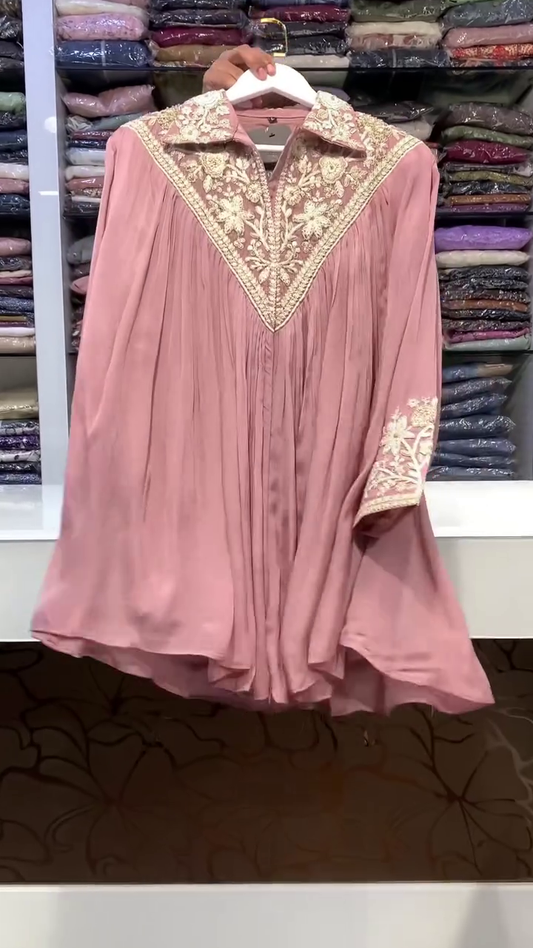 Royal Embroidered Pleated Silk Kurti