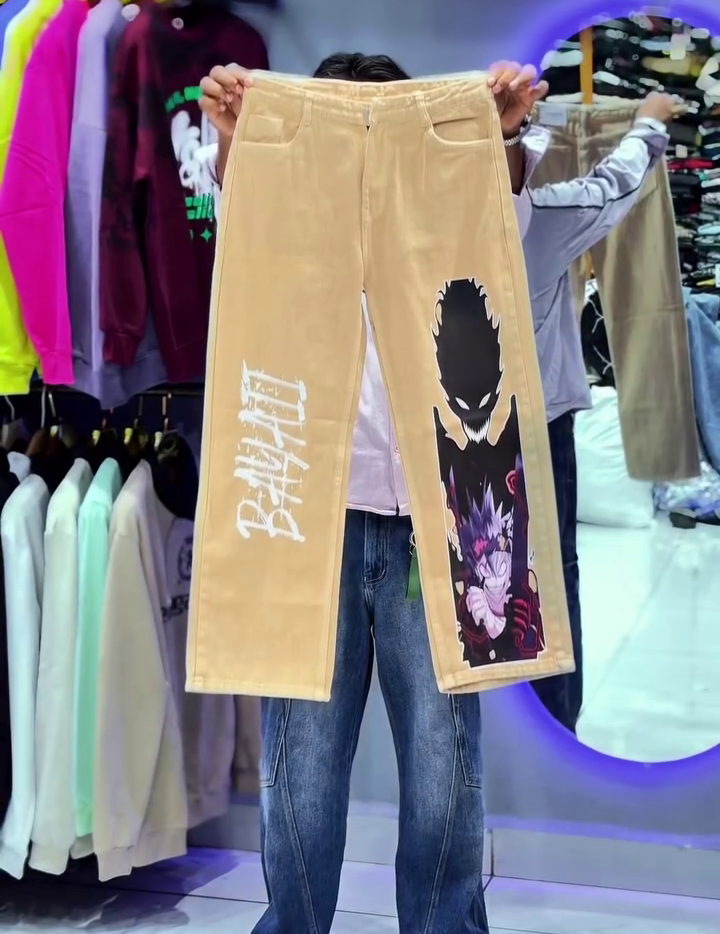 Skull Print Wide-Leg Jeans