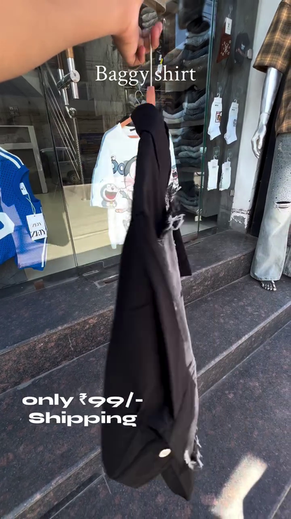 Black Oversized Patchwork Shirt