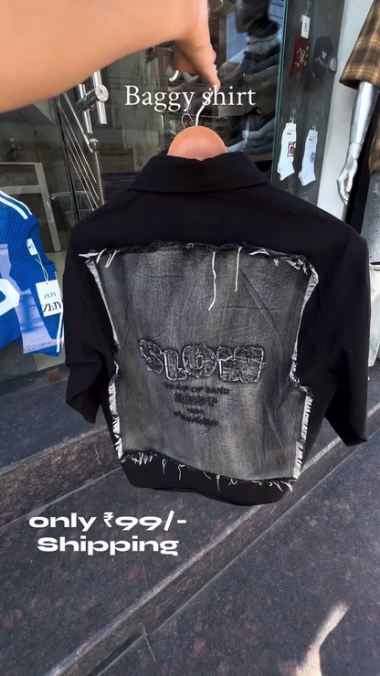 Black Oversized Patchwork Shirt