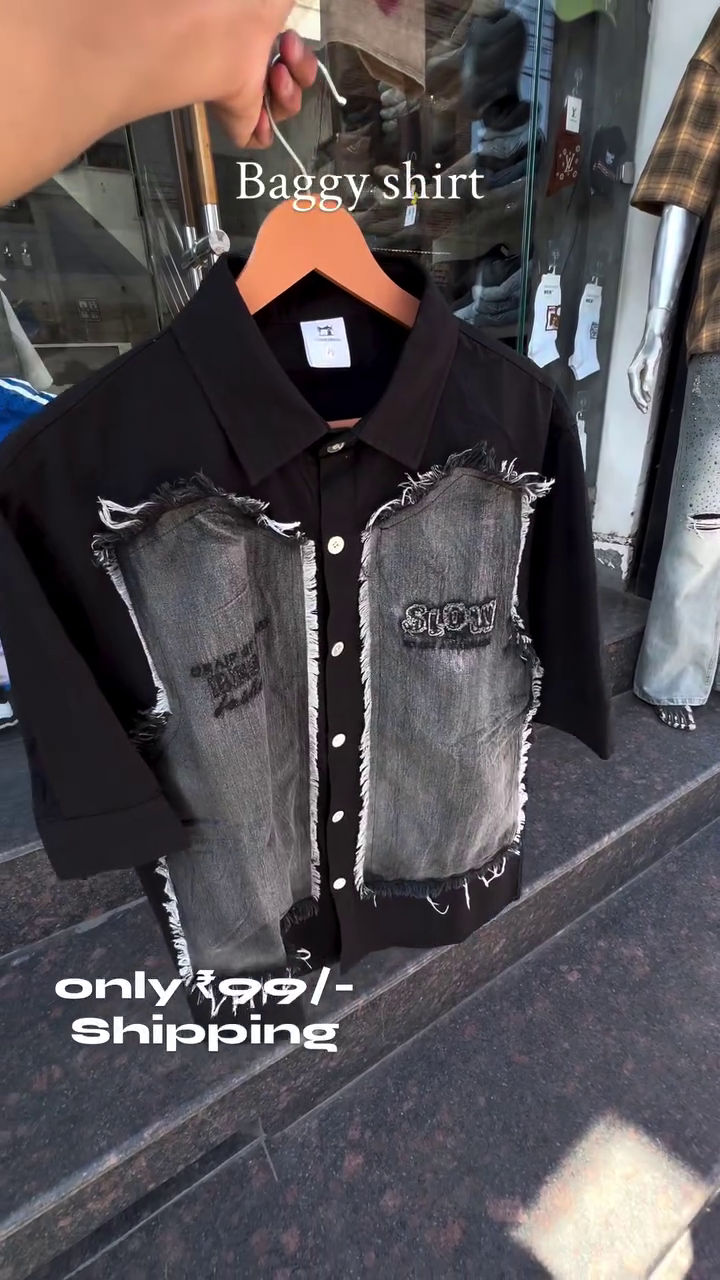 Black Oversized Patchwork Shirt
